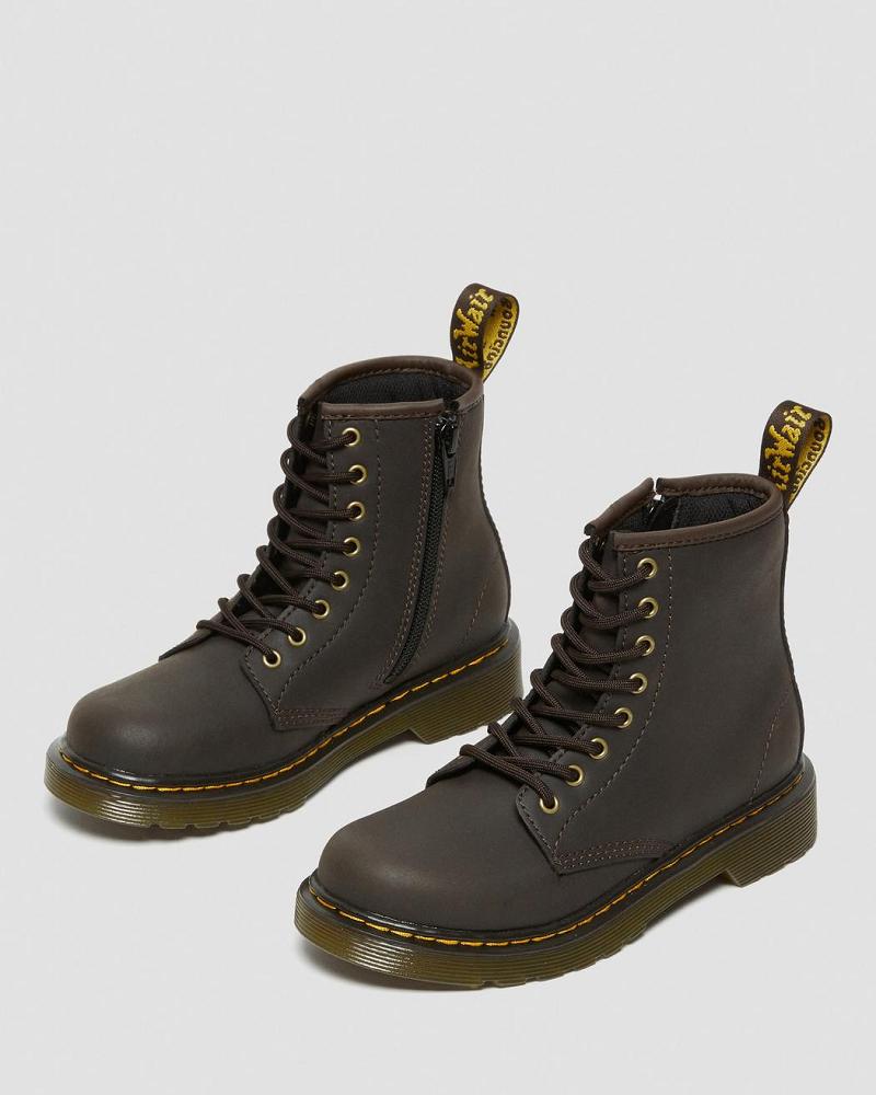 Dr Martens Junior 1460 Wildhorse Leren Veterlaarzen Kinderen Donkerbruin | NL 133PJJ